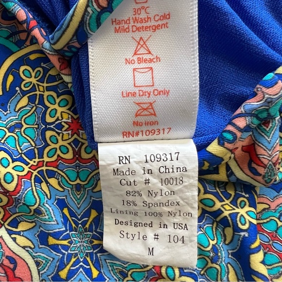 Swim Systems Blue Pattern One Pc Swimsuit Lined Bra Bathing Suit Pool Stretch M - Picture 9 of 12